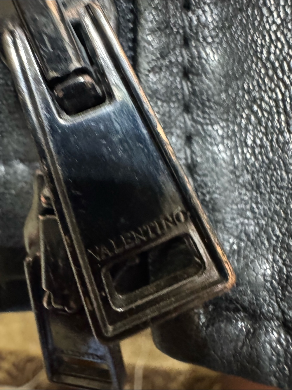 Valentino Black Leather Men’s Zip-Detail Bag with Branded Pulls